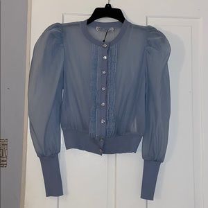 NEW Zara size M blue organza button down shirt